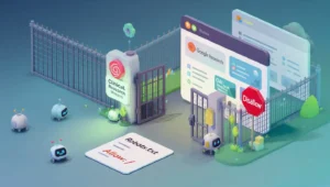 Illustration of Googlebot, OAI-SearchBot, and Bingbot crawlers accessing a CRO website with open permissions in robots.txt