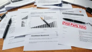 Mockup of a clinical research expert profile page with bio, credentials, and visible Schema.org markup for Person, Organization, and Article