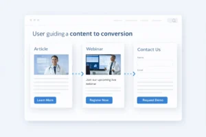 Website conversion path from content to lead generation action