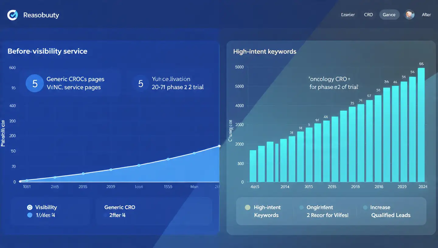 Before and after dashboard comparison showing CRO website growth from zero organic visibility to high-intent traffic and qualified leads