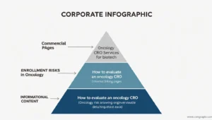 Three-layer content architecture model for CRO websites: high-intent service pages, decision-support content, and informational articles