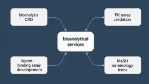 Controlled vocabulary map connecting bioanalytical services to scientific synonyms and MeSH terms for comprehensive keyword coverage